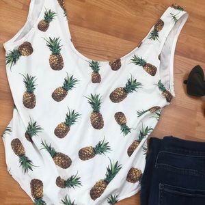 Tops - Pineapple Print Scoop Back Bodysuit Tops - Pineapple Print Scoop Back Bodysuit